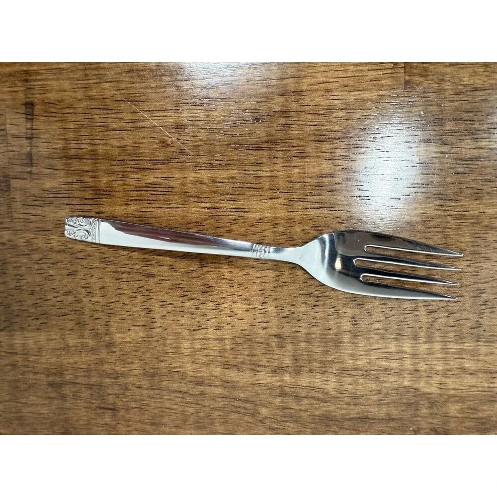 Stainless Steel Silver Fork Floral Handle 8in Glossy Dishwasher Safe